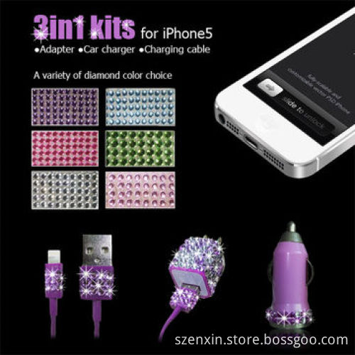 3-in-1 Charge Kits for iPhone 5, Various Designs and Colors are Available